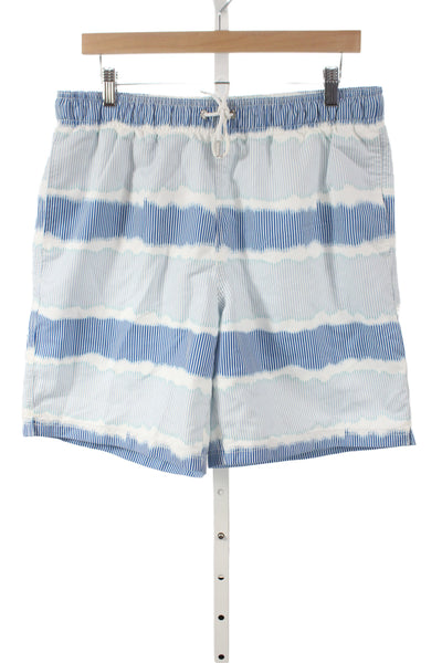Lands End Mens Striped Blue Polyester Drawstring Shorts Size 32