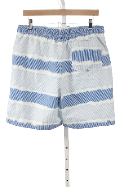 Lands End Mens Striped Blue Polyester Drawstring Shorts Size 32