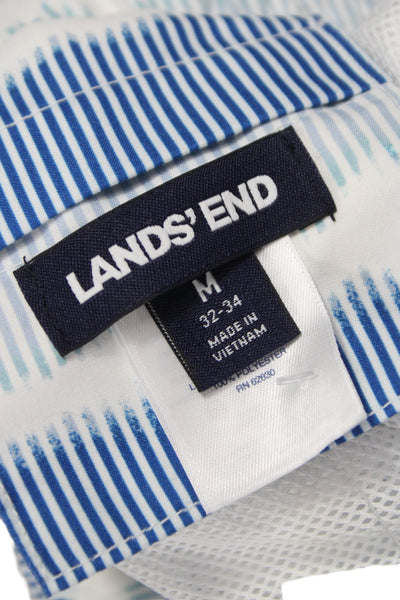 Lands End Mens Striped Blue Polyester Drawstring Shorts Size 32