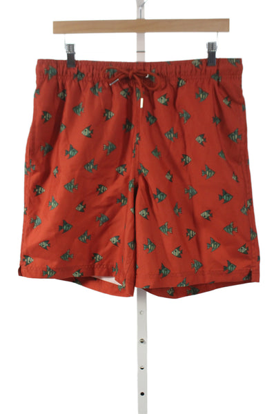 Lands End Mens Red Beach Graphic Drawstring Polyester Shorts Size M