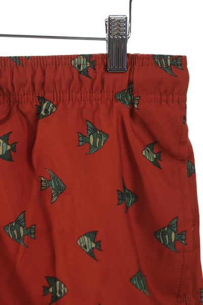 Lands End Mens Red Beach Graphic Drawstring Polyester Shorts Size M