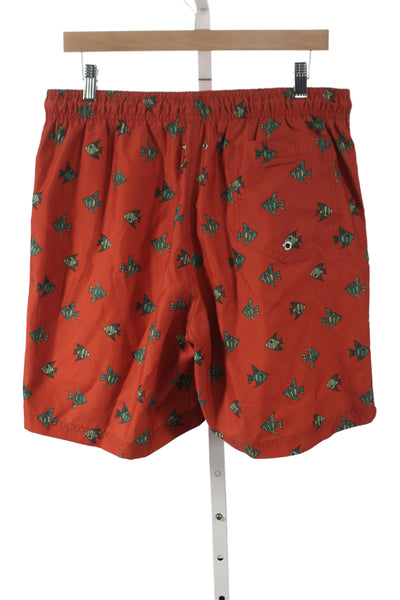 Lands End Mens Red Beach Graphic Drawstring Polyester Shorts Size M