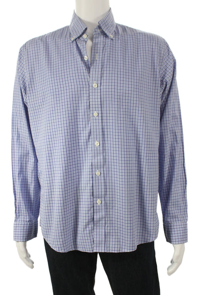 Proper Cloth Mens Plaid Long Sleeves Button Down Shirt Blue Cotton Size Medium
