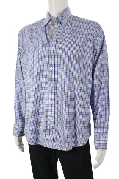 Proper Cloth Mens Plaid Long Sleeves Button Down Shirt Blue Cotton Size Medium