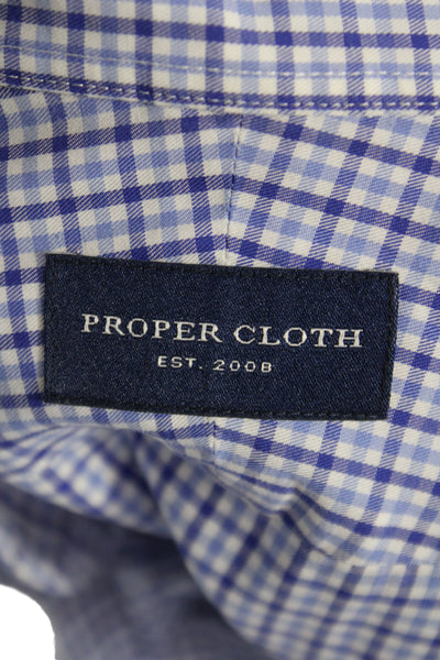 Proper Cloth Mens Plaid Long Sleeves Button Down Shirt Blue Cotton Size Medium