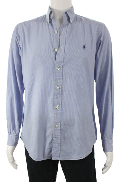Ralph Lauren Blue Label Mens Light Blue Striped Cotton Button-Down Shirt Size M