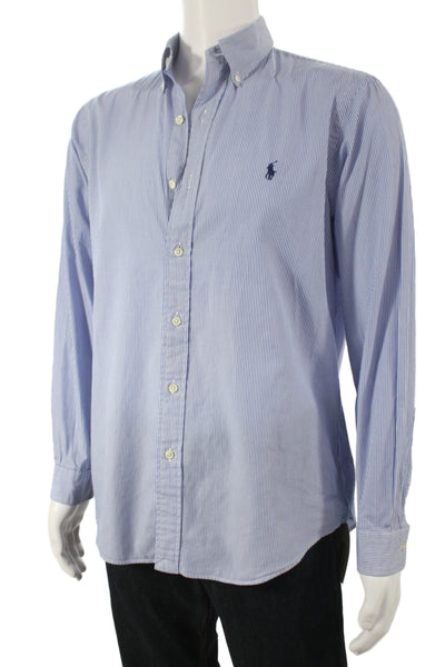 Ralph Lauren Blue Label Mens Light Blue Striped Cotton Button-Down Shirt Size M