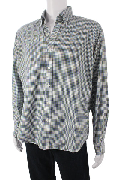 Proper Cloth Mens Plaid Button Down Shirt Blue Green Cotton Size Medium