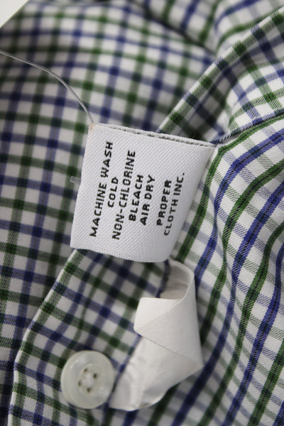 Proper Cloth Mens Plaid Button Down Shirt Blue Green Cotton Size Medium