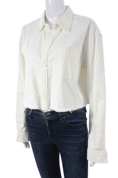 Grlfrnd Womens Cropped Collared Button Up White 90s Longsleeve Size S