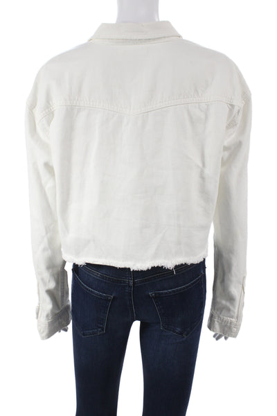 Grlfrnd Womens Cropped Collared Button Up White 90s Longsleeve Size S