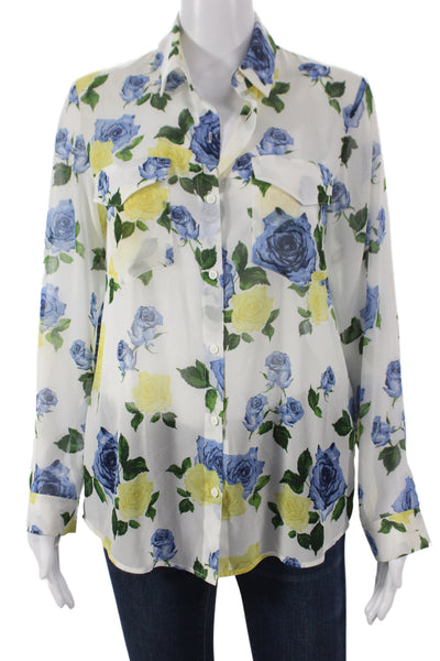 Sport The Kooples Womens White Floral Button Up Blouse Long Sleeve Size 1