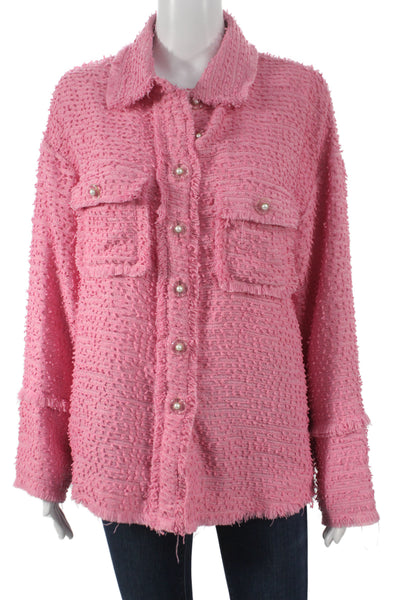 Interdee Womens Collared Button Pink Long Sleeve Jacket Classic Size M