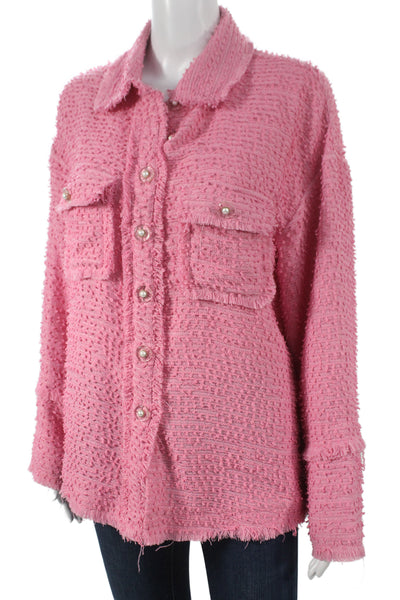 Interdee Womens Collared Button Pink Long Sleeve Jacket Classic Size M