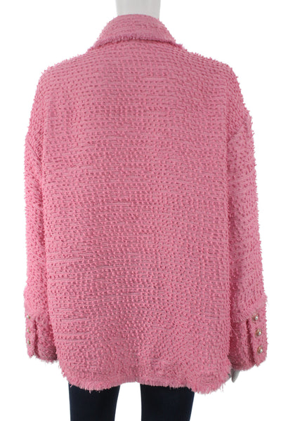 Interdee Womens Collared Button Pink Long Sleeve Jacket Classic Size M