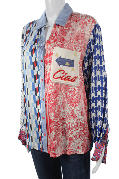 Me 369 Womens Collared Viscose Button-Up Top Blue Long Sleeve Size S