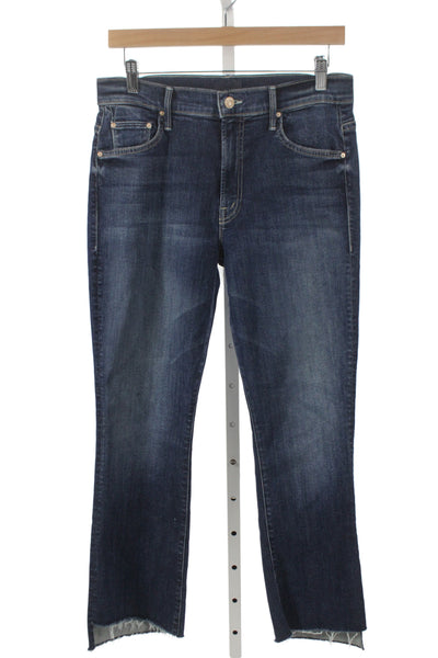 Mother Women Cropped Straight High Rise Dark Blue Heart Graphic Jeans Size 29