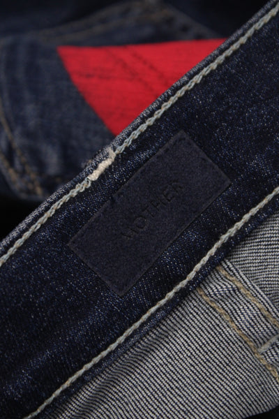 Mother Women Cropped Straight High Rise Dark Blue Heart Graphic Jeans Size 29