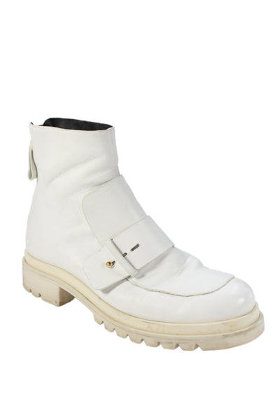 Mercedes Castillo Womens Leather Zip Up Gold Tone Ankle Boots White Size 10