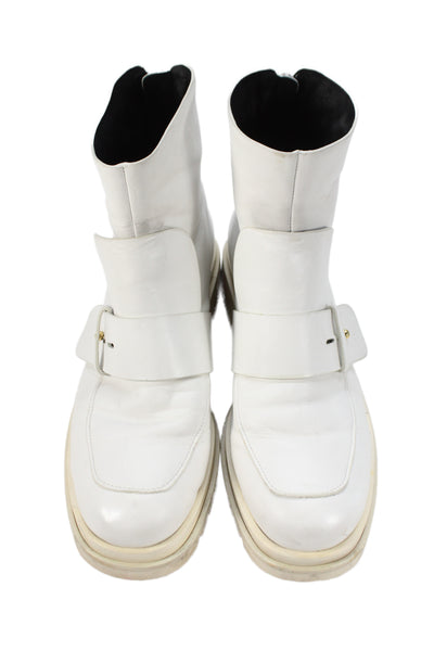Mercedes Castillo Womens Leather Zip Up Gold Tone Ankle Boots White Size 10