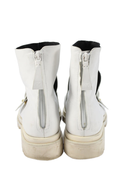 Mercedes Castillo Womens Leather Zip Up Gold Tone Ankle Boots White Size 10