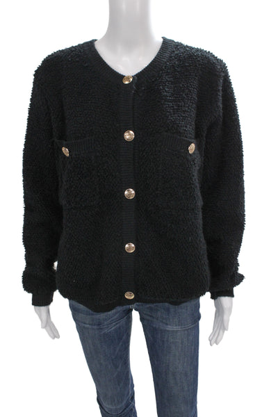 Line & Dot Unisex Cardigan Black Button Crew Neck Long Sleeve Size M