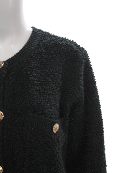 Line & Dot Unisex Cardigan Black Button Crew Neck Long Sleeve Size M