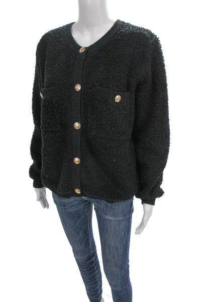 Line & Dot Unisex Cardigan Black Button Crew Neck Long Sleeve Size M
