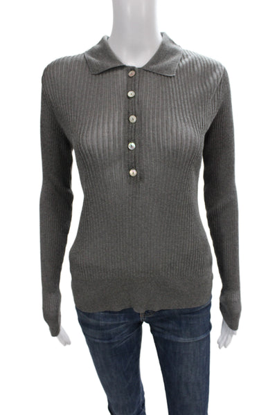 Zara Unisex Gray Striped Henley Collared Long Sleeve Sweaters Size M