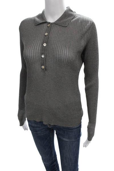Zara Unisex Gray Striped Henley Collared Long Sleeve Sweaters Size M
