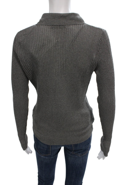 Zara Unisex Gray Striped Henley Collared Long Sleeve Sweaters Size M
