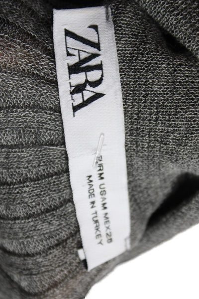 Zara Unisex Gray Striped Henley Collared Long Sleeve Sweaters Size M