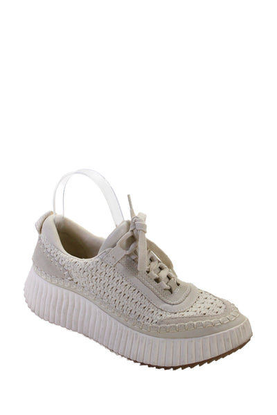 Dolce Vita Womens Knitted Suede Trim Platform Sneakers Shoes Beige Size 6.5