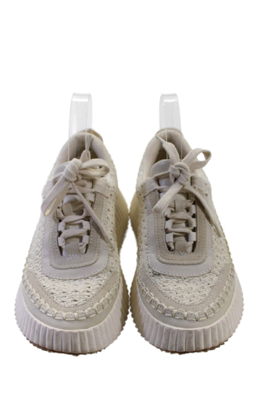 Dolce Vita Womens Knitted Suede Trim Platform Sneakers Shoes Beige Size 6.5