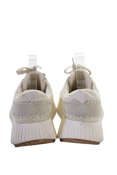 Dolce Vita Womens Knitted Suede Trim Platform Sneakers Shoes Beige Size 6.5