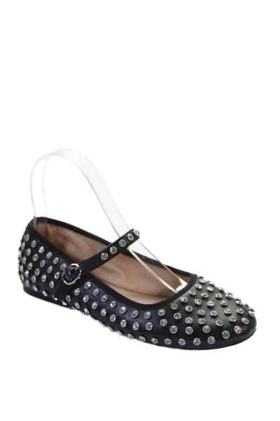 Steve Madden Womens Crystal Embellished Flats Mary Jane Shoes Black Size 6M