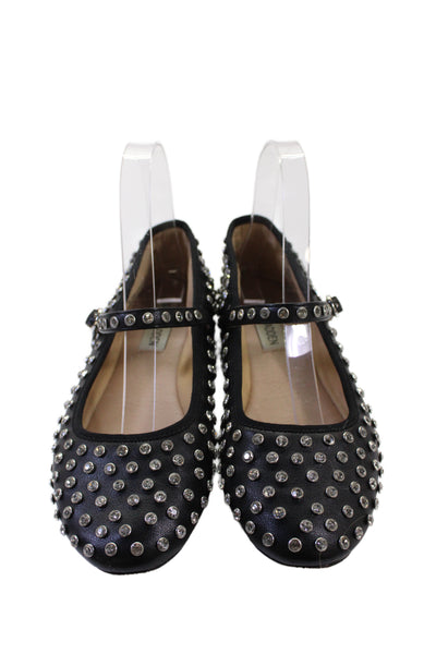 Steve Madden Womens Crystal Embellished Flats Mary Jane Shoes Black Size 6M