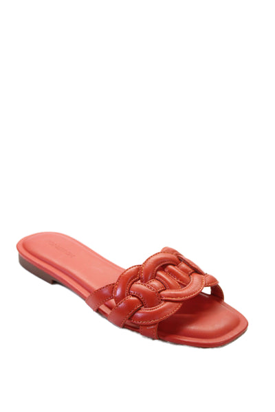 Nordstrom Womens Leather Slip On Flats Mules Shoes Red Size 6M