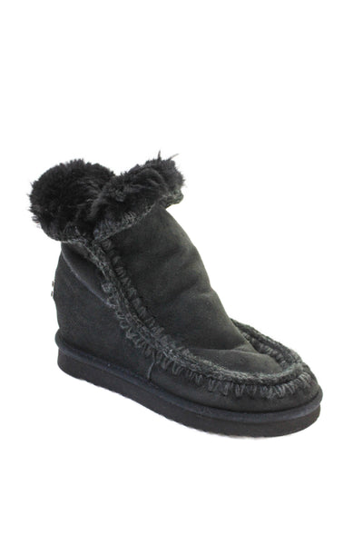 Mou Womens Suede Stitch Detail Wedge Heels Boots Shoes Black Size 8