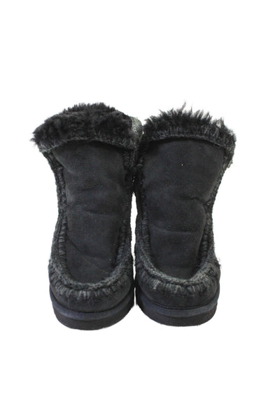 Mou Womens Suede Stitch Detail Wedge Heels Boots Shoes Black Size 8