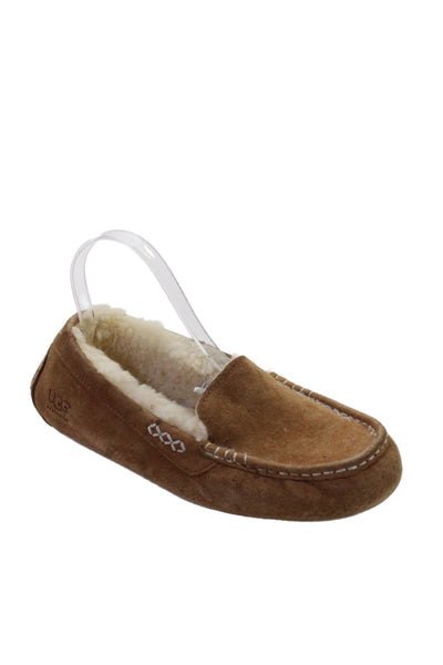 Ugg Womens Suede Shearling Lined Slip On Moccasin Slipper Shoes Brown Size 8