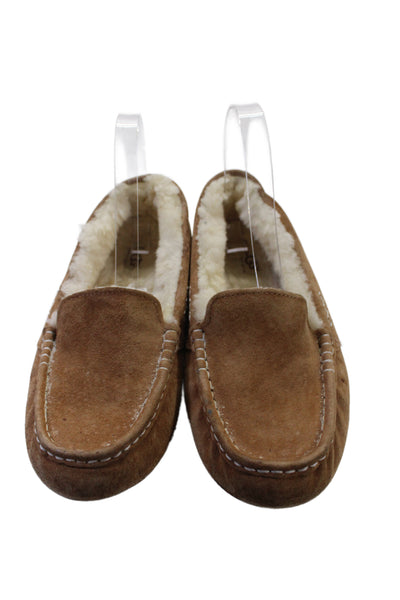 Ugg Womens Suede Shearling Lined Slip On Moccasin Slipper Shoes Brown Size 8