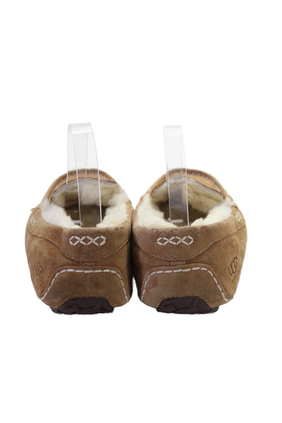 Ugg Womens Suede Shearling Lined Slip On Moccasin Slipper Shoes Brown Size 8