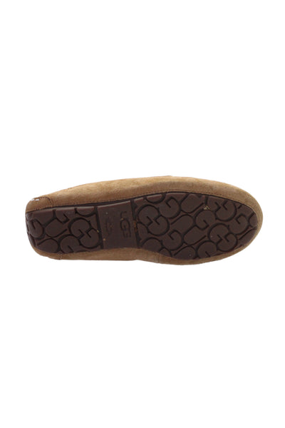 Ugg Womens Suede Shearling Lined Slip On Moccasin Slipper Shoes Brown Size 8
