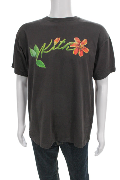 Kith Mens Black Floral Cotton Crew Neck Short Sleeve T-Shirt Size M