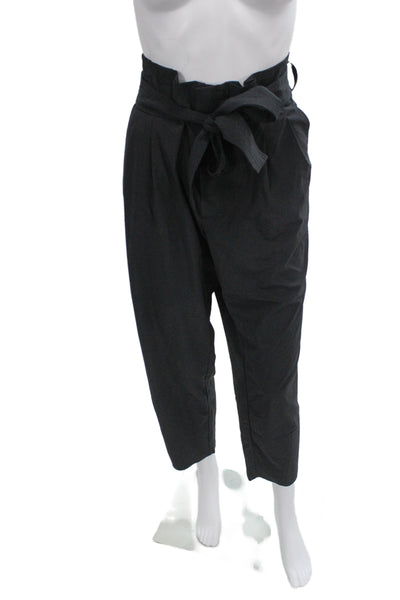 Athleta Women Paperbag Ankle Pants Black Button Polyester Spandex Size 14