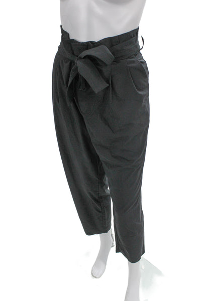Athleta Women Paperbag Ankle Pants Black Button Polyester Spandex Size 14
