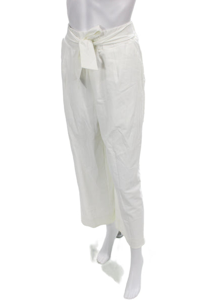 Aday Womens Cropped Paperbag Pants White Tie Waist Size L
