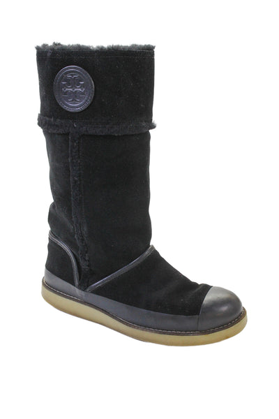 Tory Burch Womens Suede Pull On Mid-Calf Boots Black Size 8
