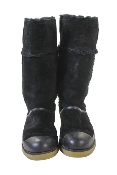 Tory Burch Womens Suede Pull On Mid-Calf Boots Black Size 8